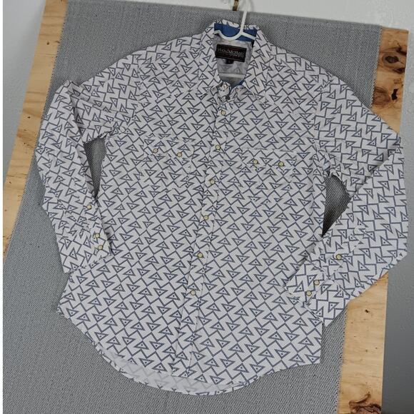 Rock & Roll Cowboy Shirt Mens Large White/Blue Geometric Snaps Western Cowboy - Picture 3 of 13